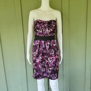 MAX & CLEO Purple Print Silky Dress 4 Pockets Padded top